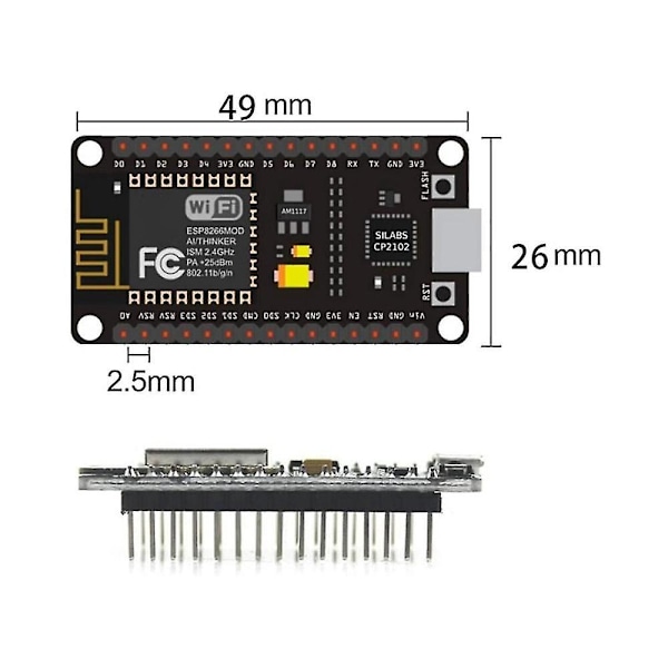 2 stk. ESP8266 NodeMCU CP2102 ESP-12E WiFi-modul Internet of Things udviklingskort fungerer til IDE/Micropython