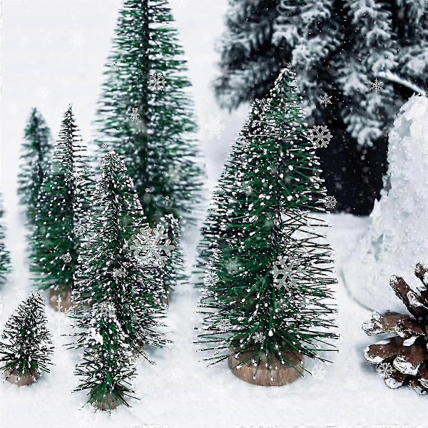 WJTG 25 stk. Miniature Kunstige Juletræer 5 Størrelser, med Træbase Til Dekoration DIY Fest DecoraJ