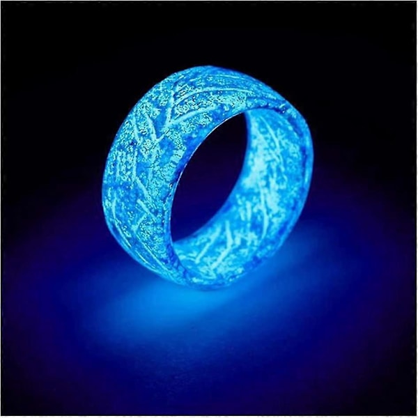 Lysende Glow Ring som Gløder i Mørket Ring Unisex Dekorasjon Fluorescerende Ring Smykker for Kvinner Menn Blå