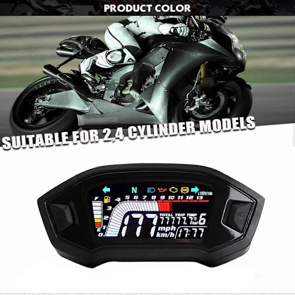 Universal Motorcykel LCD Digital Speedometer 13000RPM Baggrundslys Digital Odometer Tachometer til 1,2
