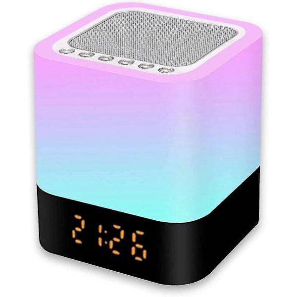 Nattlampa med Bluetooth-högtalare, 5 i 1 Touch-lampa med färgbyte, RGB Dimbar Digital Alarm