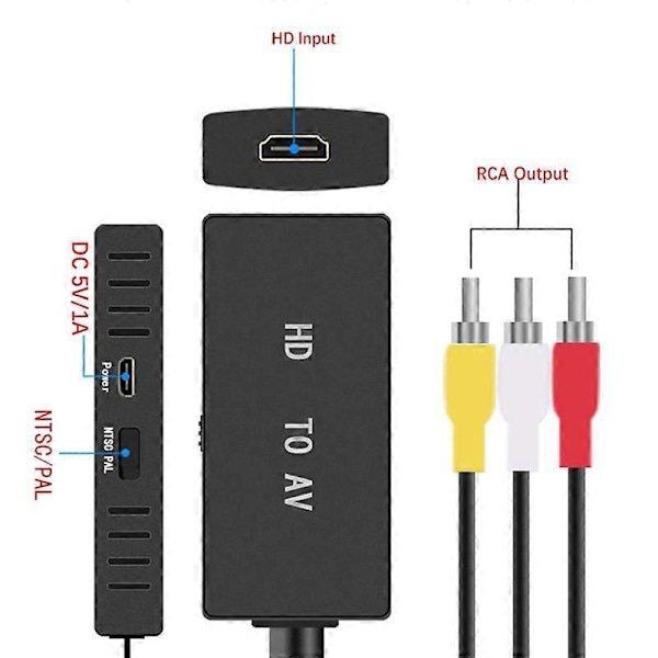 HDTV till AV-omvandlare HD-videokonverterare HDMI-kompatibel till RCA AV/CVSB L/R Video 1080P Mini-adapter