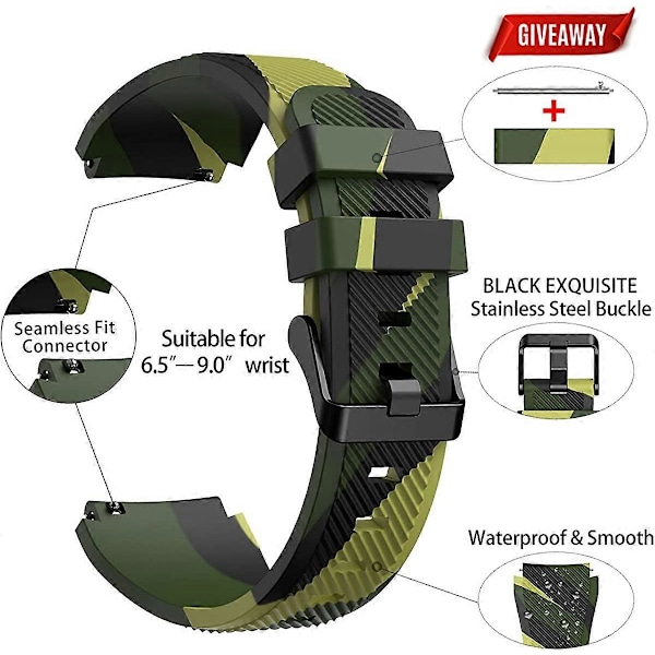 22mm klokkearmbånd Kompatibelt med Samsung Galaxy Watch 3 45mm/Galaxy Watch 46mm armbånd/Gear S3 Frontier/Classic, 22mm mykt silikon Smart Watch armbånd Casual