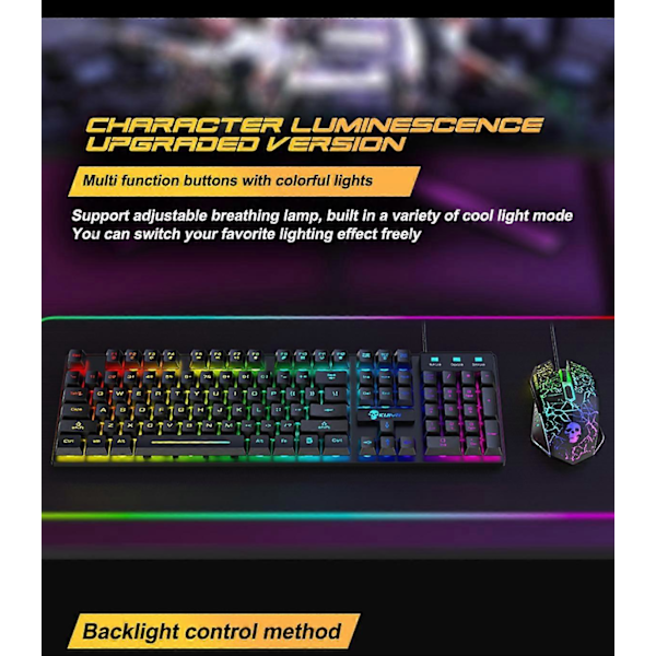 T6RGB Uppgradering Trådlöst Tangentbord & Mus Combo, Gkkua Bakgrundsbelyst 2.4G Laddningsbart Mekaniskt Responsivt Speltangentbord + 2400DPI 6-knapps Optisk Gkkua LED Mus