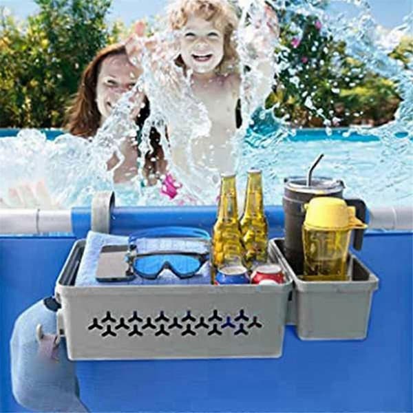 Poolside Opbevaring med Kopholder, Poolkurv, til Overjordiske Pooltilbehør, Poolside Bra
