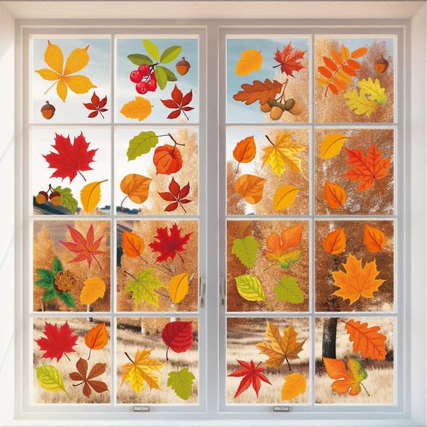 Höstfönsterblad Dekaler Dubbelsidig Utskrift Elektrostatiska Dekaler Present till Barnens Dag Thanksgiving