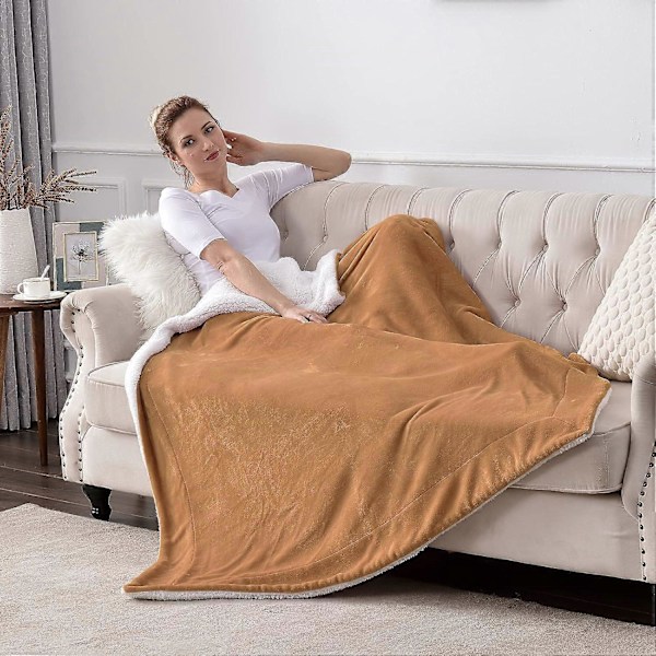 Sherpa Fleece Plaider, Dobbeltsidet Superblød Luksuriøs Plys Plaider, 127cm150cm, Camel