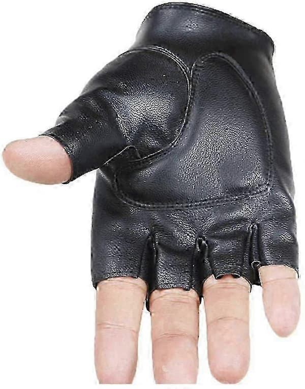 Herrhandskar i läder utan fingrar, varma halvfingerhandskar med tunt innerfoder i fleece