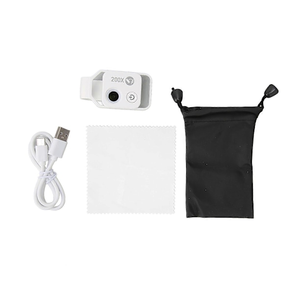 200X Telefon Mini Fickmikroskop med CPL-lins Universal Telefonmikroskopklämma för IPhone för Andriod Vit