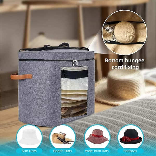 Store Hattebokser for Kvinner Oppbevaring Sammenleggbare Hattebokser med Skulderstropp & 2 Håndtak - Hattebokser for Reise
