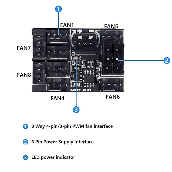 3-pins 4-pins vifteadapter PWM PC kabinett kjøle vifte hub regulator 8-veis splitter 12V hastighetsstyring