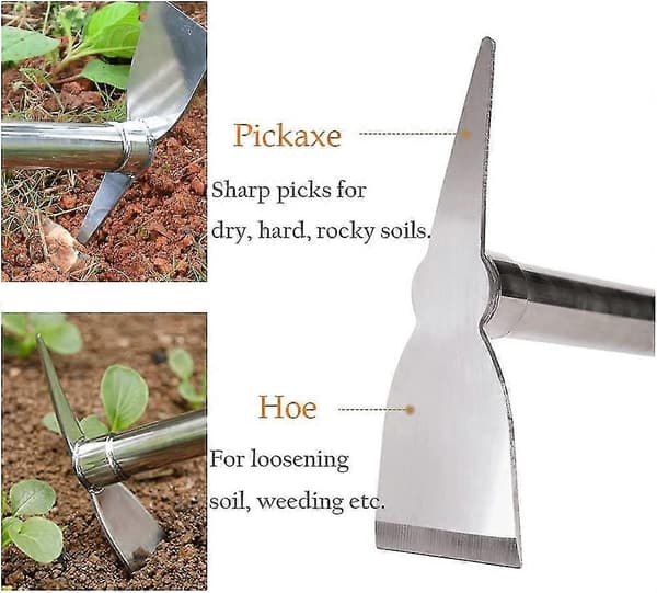 Trädgårdsspade, 2 i 1 Spade och Hacka, Grävande Spade Trädgårdsverktyg Rostfritt Stål Plantering Grävande Pryl