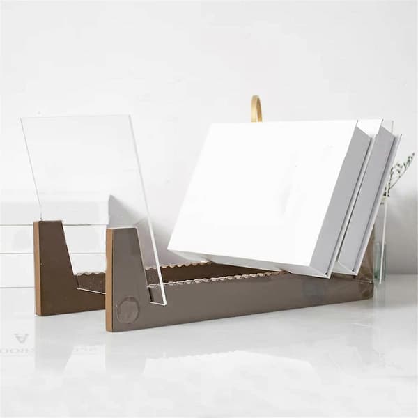 Vinylplate Oppbevaringsholder Stor Kapasitet Displaystativ med Klar Akryl Ende Moderne Solid Tre