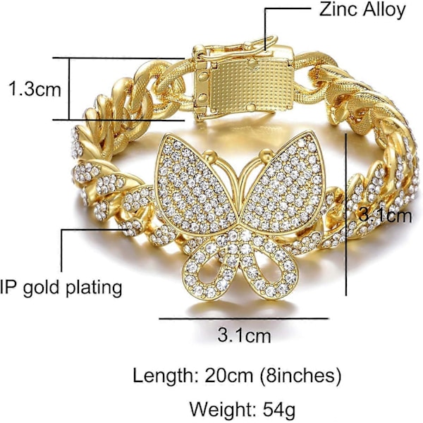 Butterfly Cuban Armbånd 8 tommer Miami Cuban Link Armbånd Micro Pave Iced Out Bling Butterfly
