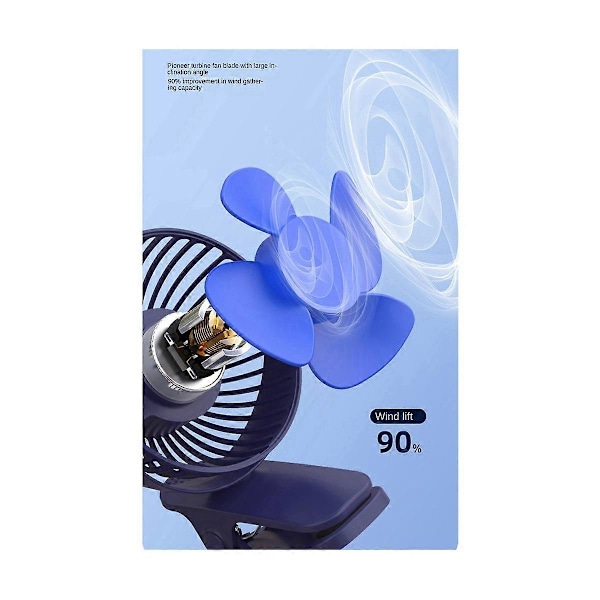1200Mah Sommer Clip-on Ventilator Bærbar Automatisk Oscillerende Hovedventilator Genopladelig Høj Vindkraft Ventilator til Studerende Sort