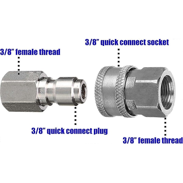 Trykvaske Adapter Sæt, 3/8 Tommer Hurtigkoblingssæt, Hun Fitting, Rustfrit Stål, 5000 Psi
