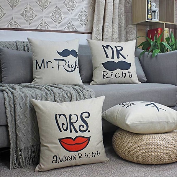 MR Right Dekorative Pudebetræk Bomuld Linned Kvadratisk Pudebetræk Pudebetræk til Sofa Hjemmeindretning 18 x 18 Tommer MR.Right
