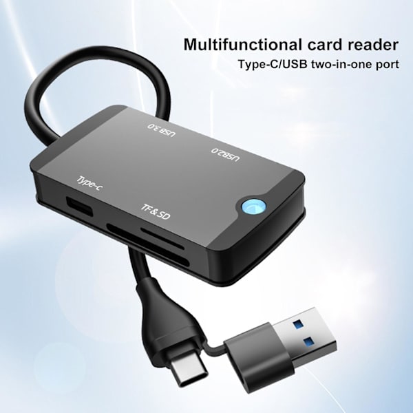 USB-C OTG-adapter med dobbel kortleser SD TF-kortspor USB3.0 Hub Minnekortleser Telefon Type-C-enheter Enkel å bruke og bære