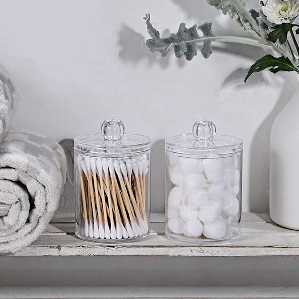 2x Qtip Holder Dispenser Til Bomuldsbolde, Bomuldsapotekkrukke Med Låg Til Badeværelsesbeholder