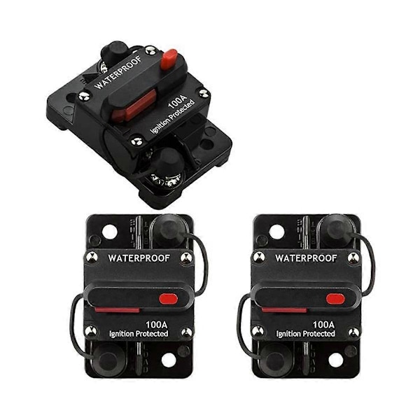 3 stk. 100 Amp Bil Stereo Audio Strømafbryder Sikringer DC12-48V Manuel Reset Trykknap Kontakt Sikringer