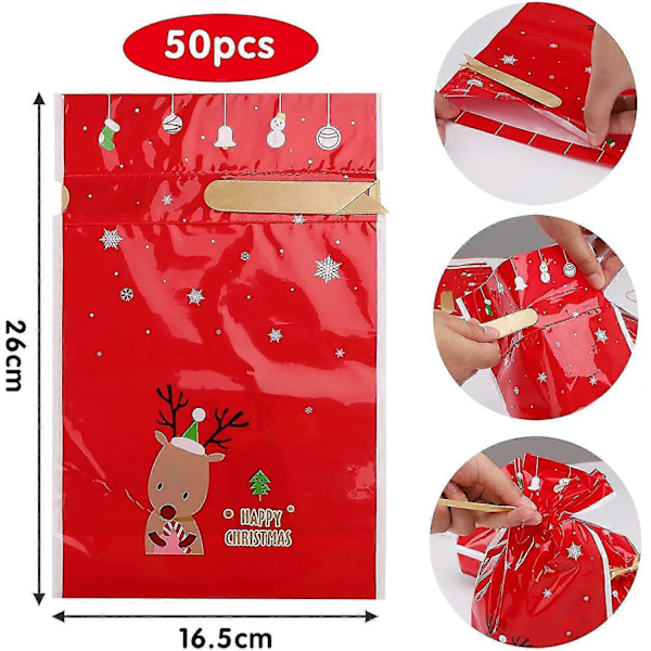 Jul Snörpåse Presentpåsar, 50st Röda Renar Julklappsförpackning