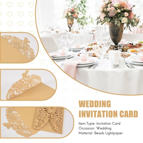 10 st/ set Delikat snidade fjärilar Romantisk bröllopsfest Inbjudningskort Kuvertinbjudningar för bröllop/affärer/fest/födelsedagGolden Rice