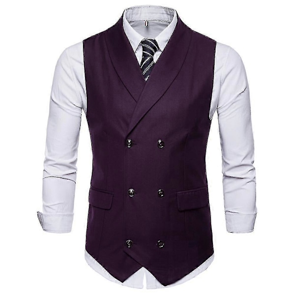 Herrar Business Formal Solid Färg Lapel Dubbelknäppt Slank Väst 4 Färger
