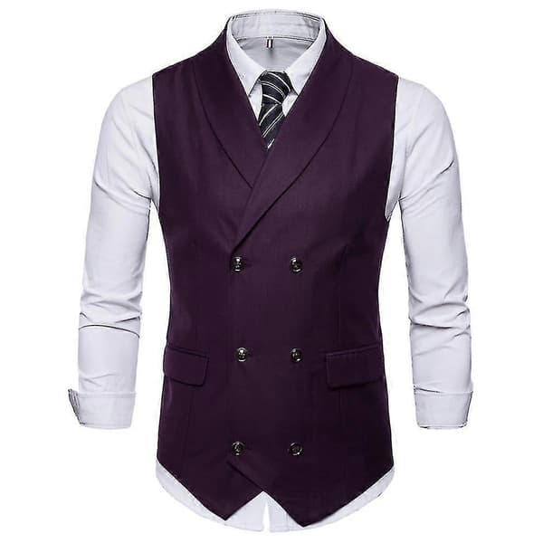 Mænds Formelle Business Solid Farve Lapel Dobbeltbrystet Slank Vest 4 Farver