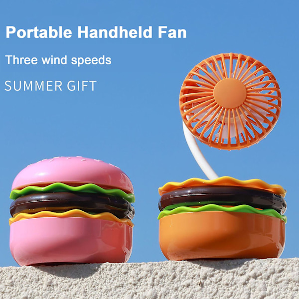 Luftkøler Nyhed Hamburger Mini Ventilator med Makeup Spejl Foldbart Design 3-Hastigheds Vindjustering USB Genopladelig Køleventilator