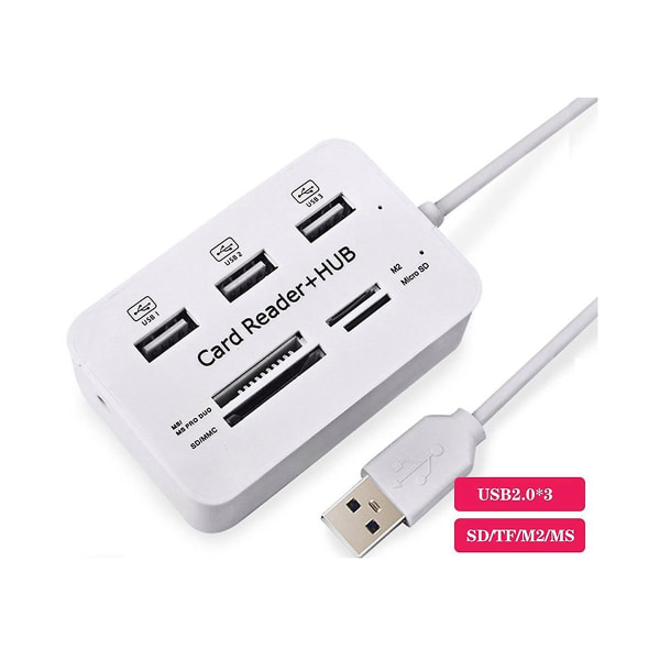 7-i-1 Bärbar Multifunktionell 3-Port USB-Hub 2.0 Splitter Combo Kortläsare Stöd TF SD M2 SDHC