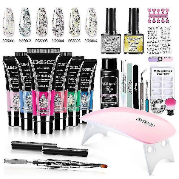 Nagelset med nagellampa, nageltork, nagelborrmaskin, manikyrset, kit med poly nagelgel, poleringsset, soak-off nagelkonstverktyg (zh148-1france