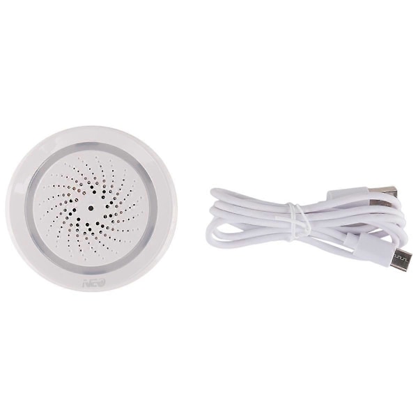Trådløs Smart 120DB Sirene og Alarmklokke - Hvid, med Stroboskoplys, Fjernbetjent App-styring WiFi USB Sirene