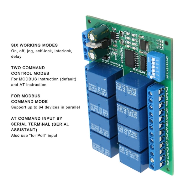 12V 8-kanavainen RS485-rele PLC-laajennuslevy RTU-protokollan etäohjaukseen