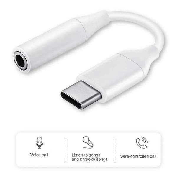 USB C till 3,5 mm Jack Aux Adapter Typ-C 3,5 Digital DAC Ljudkabel Adapter Hörlurstillbehör Vit