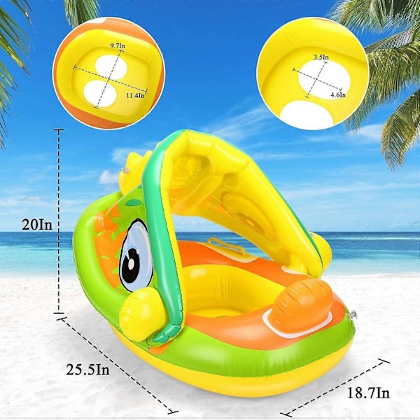 Baby Pool Float med Solskydd - Uppblåsbar Badring Spädbarn Baby Flytring Vår Flyt Pool Passform Säkerhetssäte Barns Vattenleksaker (Grön-groda)