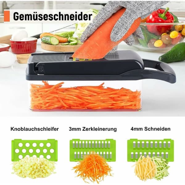 OEM – Multifunksjonell grønnsakskutter – 8 justerbare blader i rustfritt stål – Matkvalitets ABS-materiale – For kutting, strimling og rivning