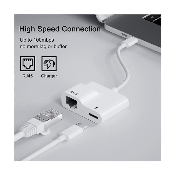 USB C till Ethernet-adapter, USB typ C till RJ45 Gigabit Ethernet LAN-adapter med PD 60W-laddare, för