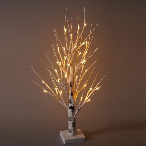 Pöytäpuu, valkoinen puu LED-valoilla, lämmin valkoinen pienet puuvalot akkukäyttöinen ajastin, valo