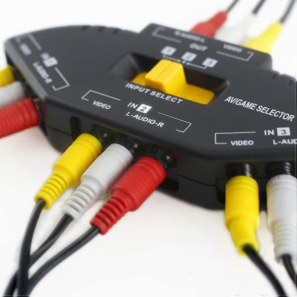 RCA Splitter med 3-vejs Audio, Video RCA Switch Box + RCA Kabel til at forbinde 3 RCA Udgangs enheder til dit TV Sort