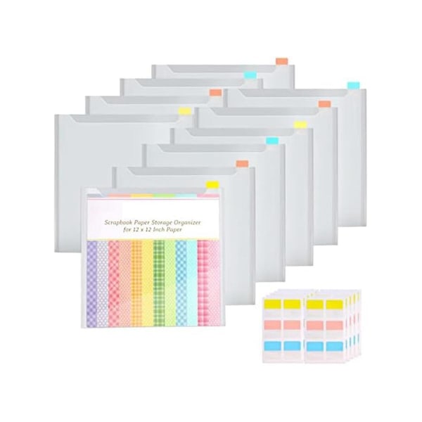 Scrapbook- organizer med 60 klibbiga indexflikar, 10-pack plastpåse för förvaring av papper för