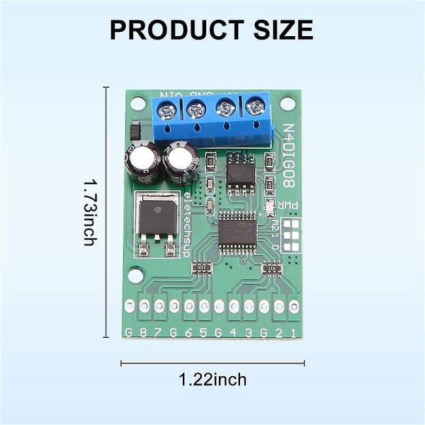 8-kanals indgangs-/udgangsdigitalt switch TTL LvTTL CMOS RS485 IO-kontrolmodul Modbus Rtu-kort til PLC-relæ, N4DIG08 (uden ben)