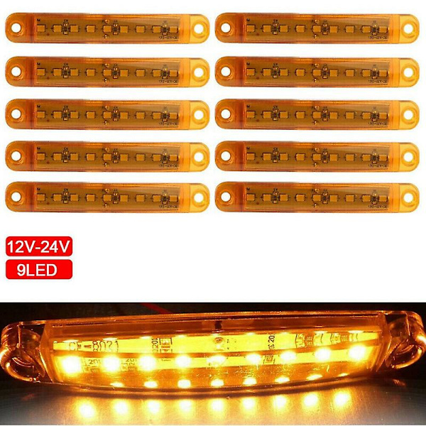 10 stk Amber 9 LED Forseglede Sidemarkør Klaringslys Signal Lys 12v For Bil Lastebil Tilhenger Lorry