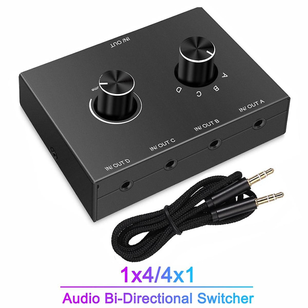 4-vejs 3,5 mm Jack Audio Switcher Stereo Bi-direktionel Audio Switch Splitter Box 4 Ind 1 Ud Hovedtelefon