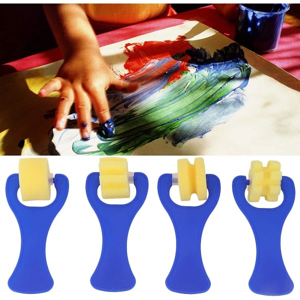 Svampemalerullesæt Kid Art Craft Malerværktøj Svampemalerpensler Kunsttilbehør Sæt gør-det-selv-håndværk Tegneværktøj blå4stk