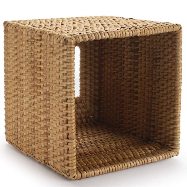 Firkantet vævskassebetræk i rattan, håndvævet pilefletvævsholder, 14,5 x 14,5 x 14,5 cm, træfarve