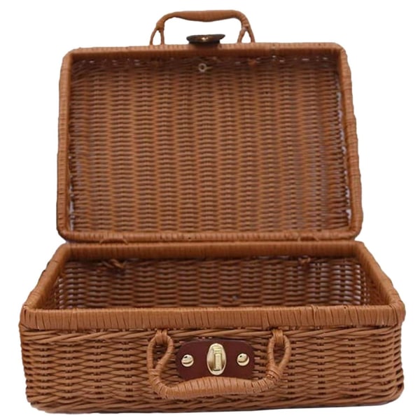 Picnickurv, vævet flet Vintage kuffert Vævet opbevaringskurv Rattan opbevaringstaske Picnic Weave L