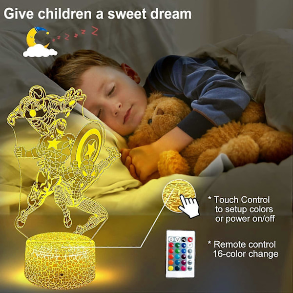 Drengegave Natlys til Børneværelse LED Dekoration 3D Illusion Lampe med Fjernbetjening/16 Farver Sengelamper som Fødselsdagsgaver eller Julegaver