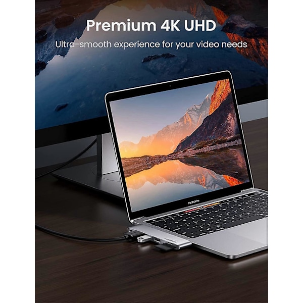 UGREEN USB C Hub Adapter til MacBook Pro MacBook Air M1 2020 2019 2018 med 4K HDMI Thunderbolt 3 100W Strømforsyning SD TF Kortlæser og 2 USB 3.0