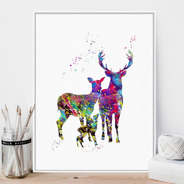 Wekity Vandfarve Elg Væghængt Canvas Print Poster, Enkel Mode Vandfarve Kunsttegning Dekoration til Hjemmet Stue Soveværelse Kontor og Børneværelse