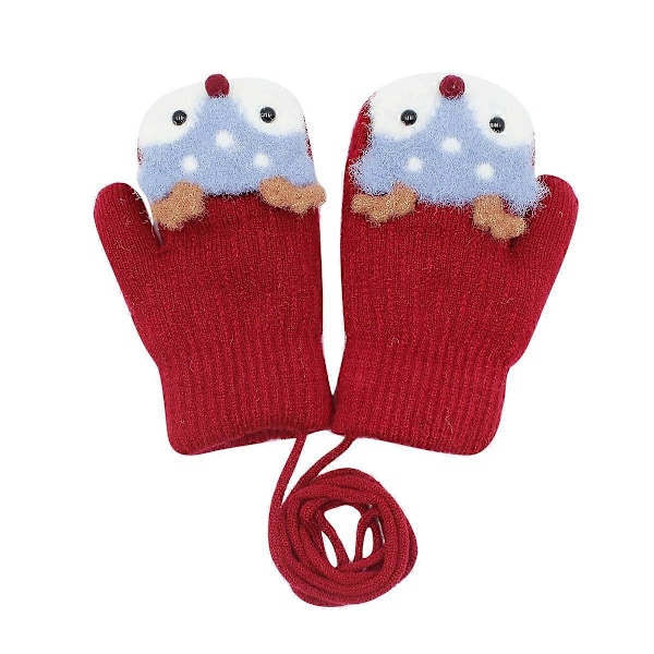 WJTG Unisex Tykke Plysforede Hansker med Snor, Klemelyd og Jule-Elgmønster for Småbarn WinJ